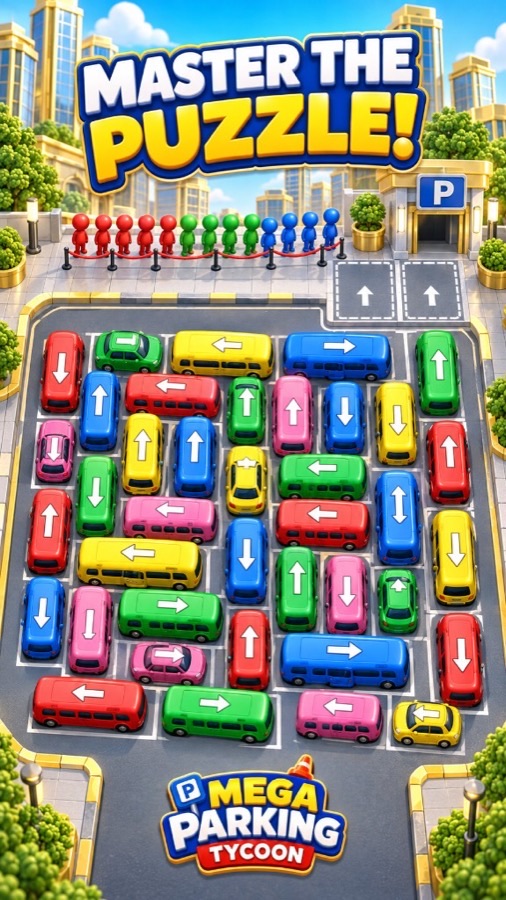 Sprawling parking empire with waiting crowds