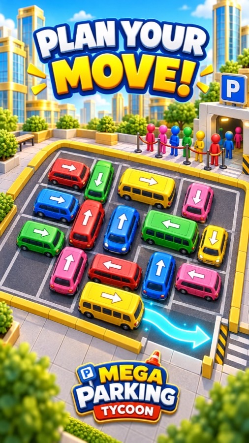 Puzzle lot with cars showing directional arrows
